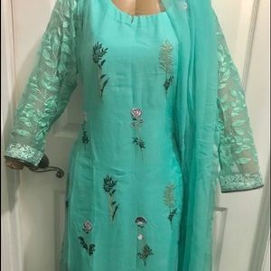Blue georgette dress with third  work